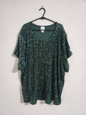 Maeve Anthropologie Emerald Green Short-sleeve sequin blouse NWOT size 3X